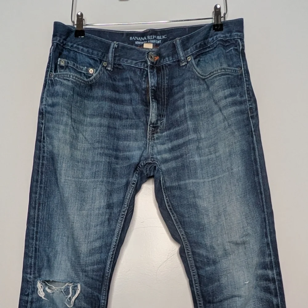 Banana Republic Men's Vintage Straight Jeans 34x30 Medium Wash Distressed Denim